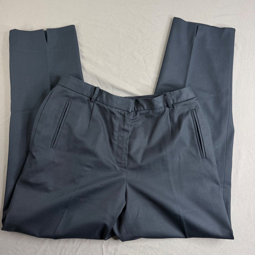 Carlisle Womens Navy Blue Cotton Blend Tailored Straight Leg Slit Hem Pants 10